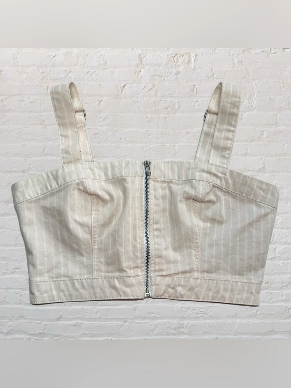 Forever 21 Light Pink & White Stripped Zip Front Adjustable Strap Crop Top in M - Picture 1 of 8